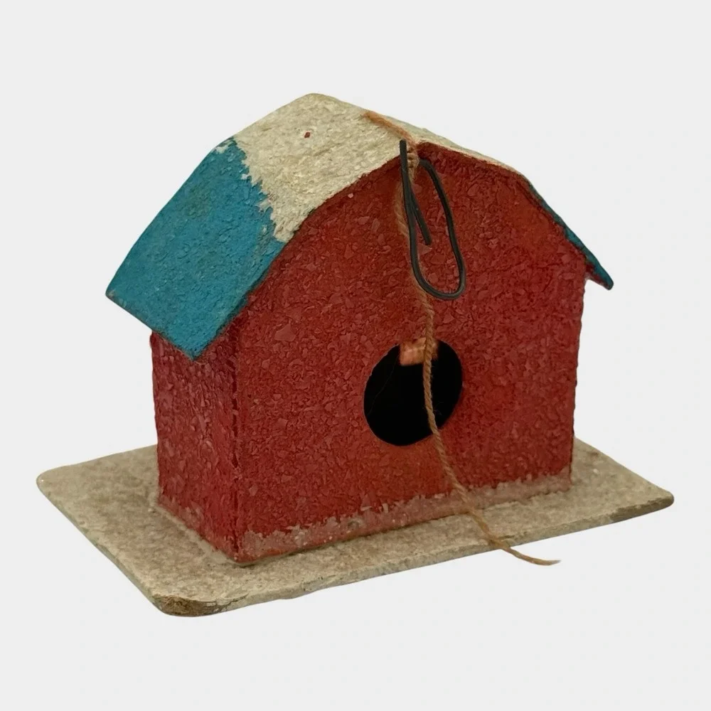 Miniature Putz House Mica Christmas Ornament Red Blue 1950s Japan Vintage